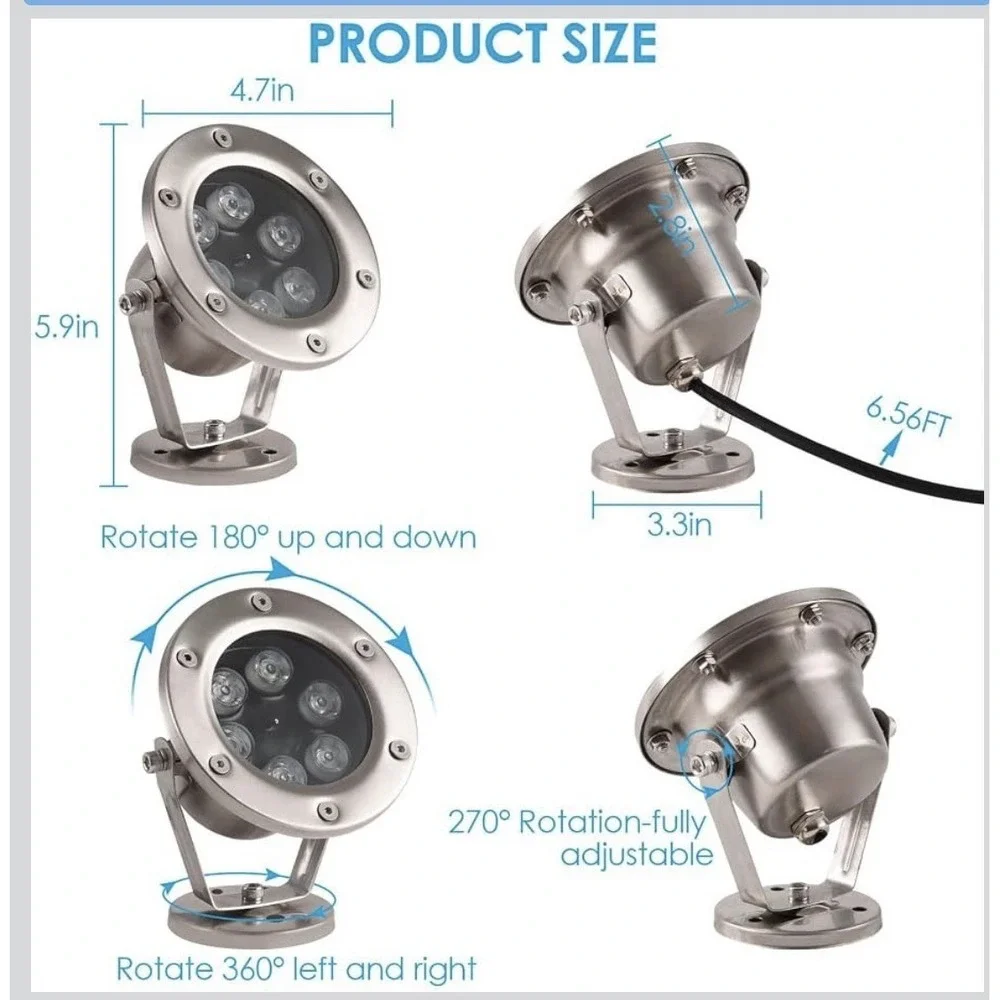 12N31/ Underwater LED Lights, 18W RGB Color Changing Spotlights, IP68 Waterproof